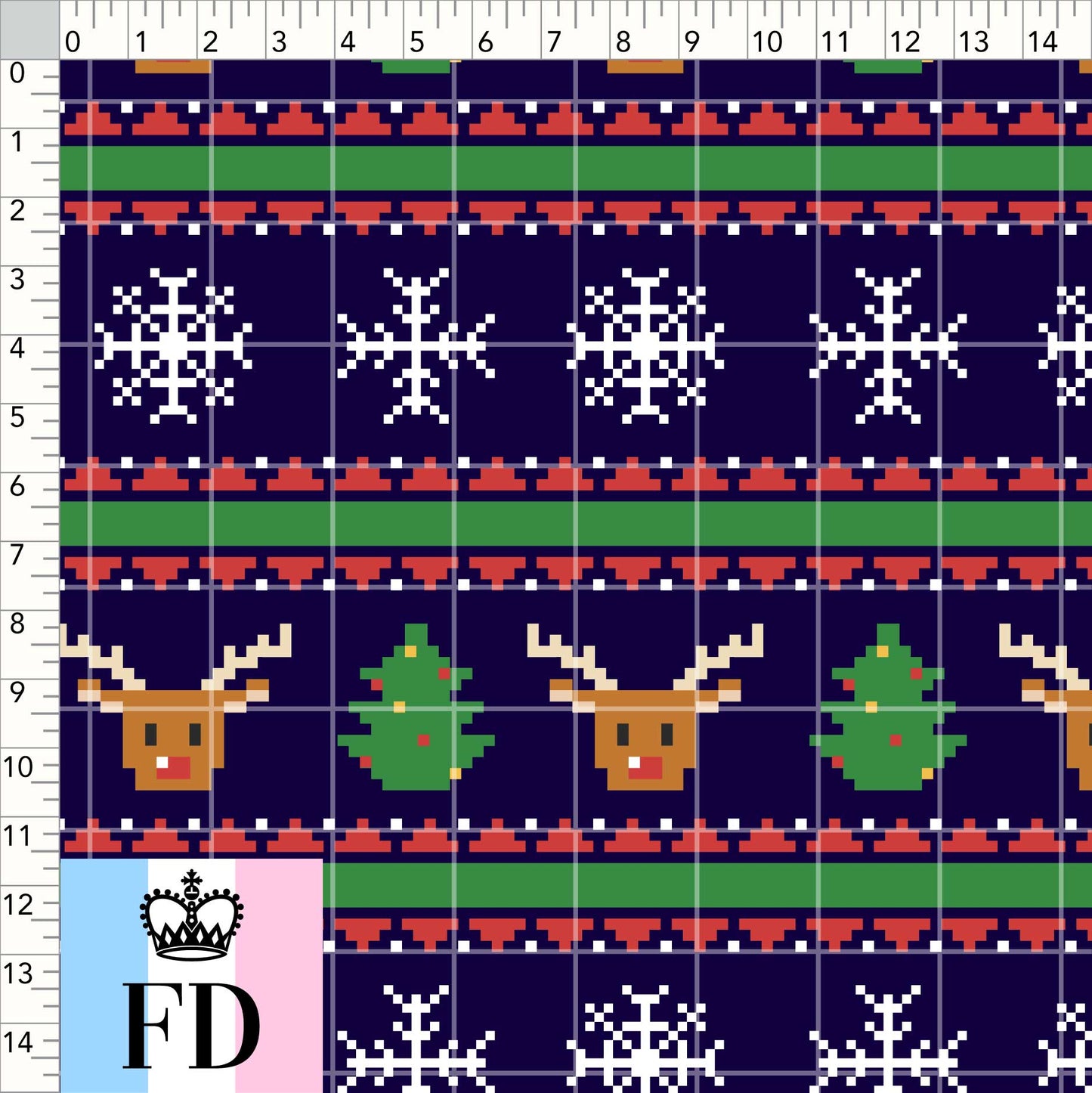 Reindeer Trees Snowflakes Dark Blue