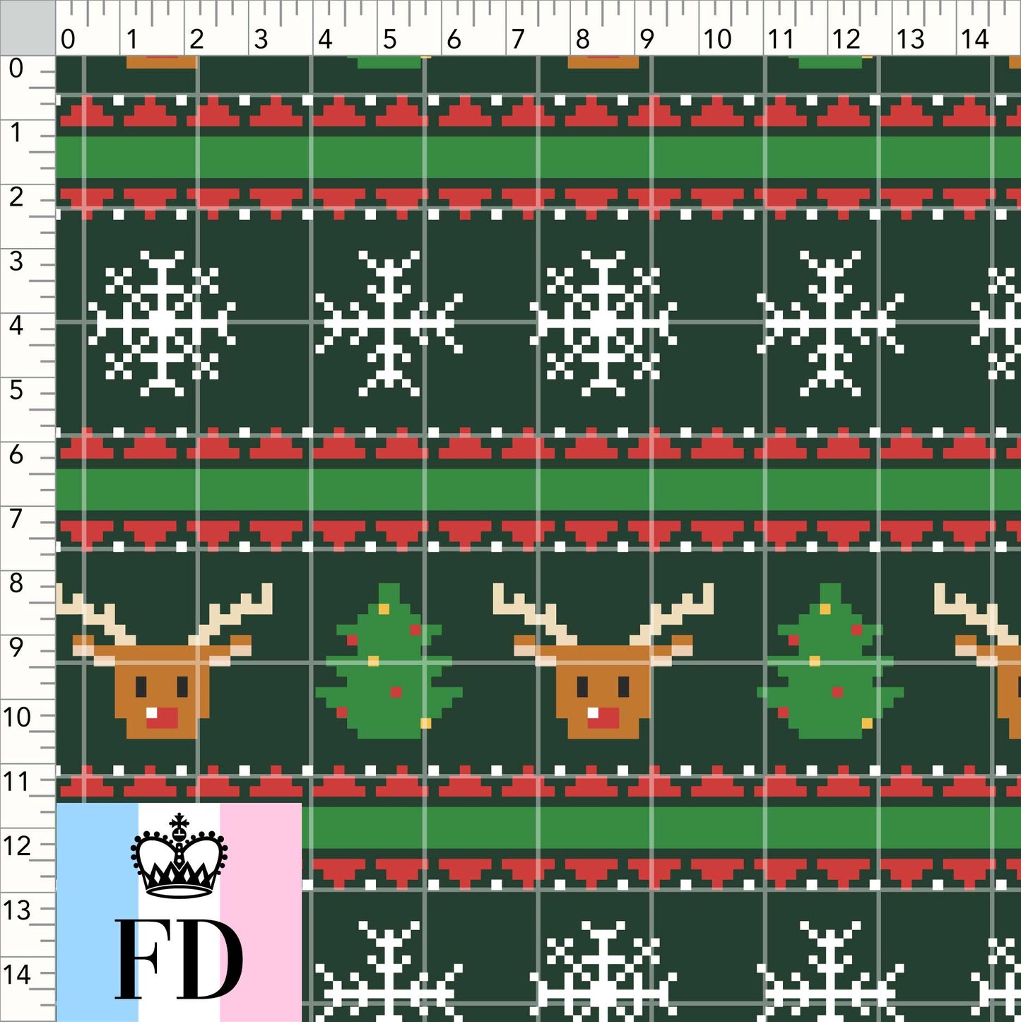 Reindeer Trees Snowflakes Dark Green