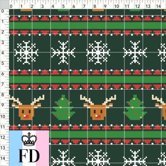 Reindeer Trees Snowflakes Dark Green