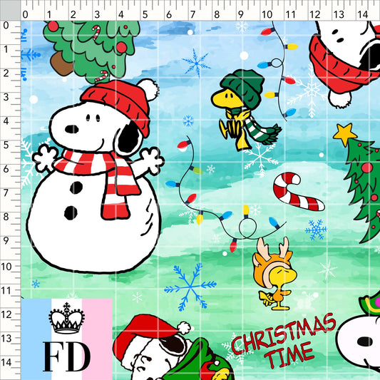 Snoopy & Woodstock Christmas Time Blue Green